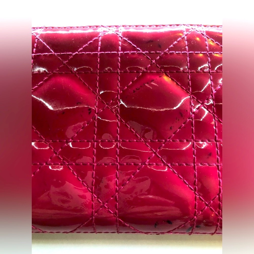 🩷 Lady DIOR Christian Dior Cannage Pink Patent Leather Long Zippy Wallet Charm - Picture 13 of 17